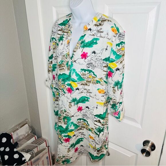 Cynthia Rowley Almafi Coast Linen Shirt Dress Roll Tab Pockets Mini M NWOT - Picture 7 of 13